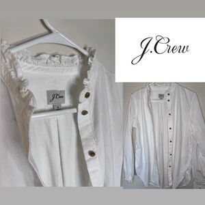 J. Crew Women’s Size6 Neutral White Button Down Ruffle Collar Long Sleeve Shirt